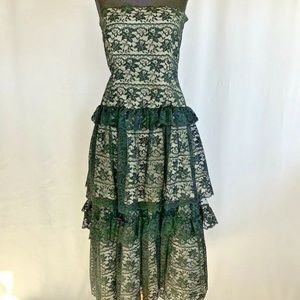 Vintage Raoul Arango Tiered Strapless Black Lace Dress - size Small